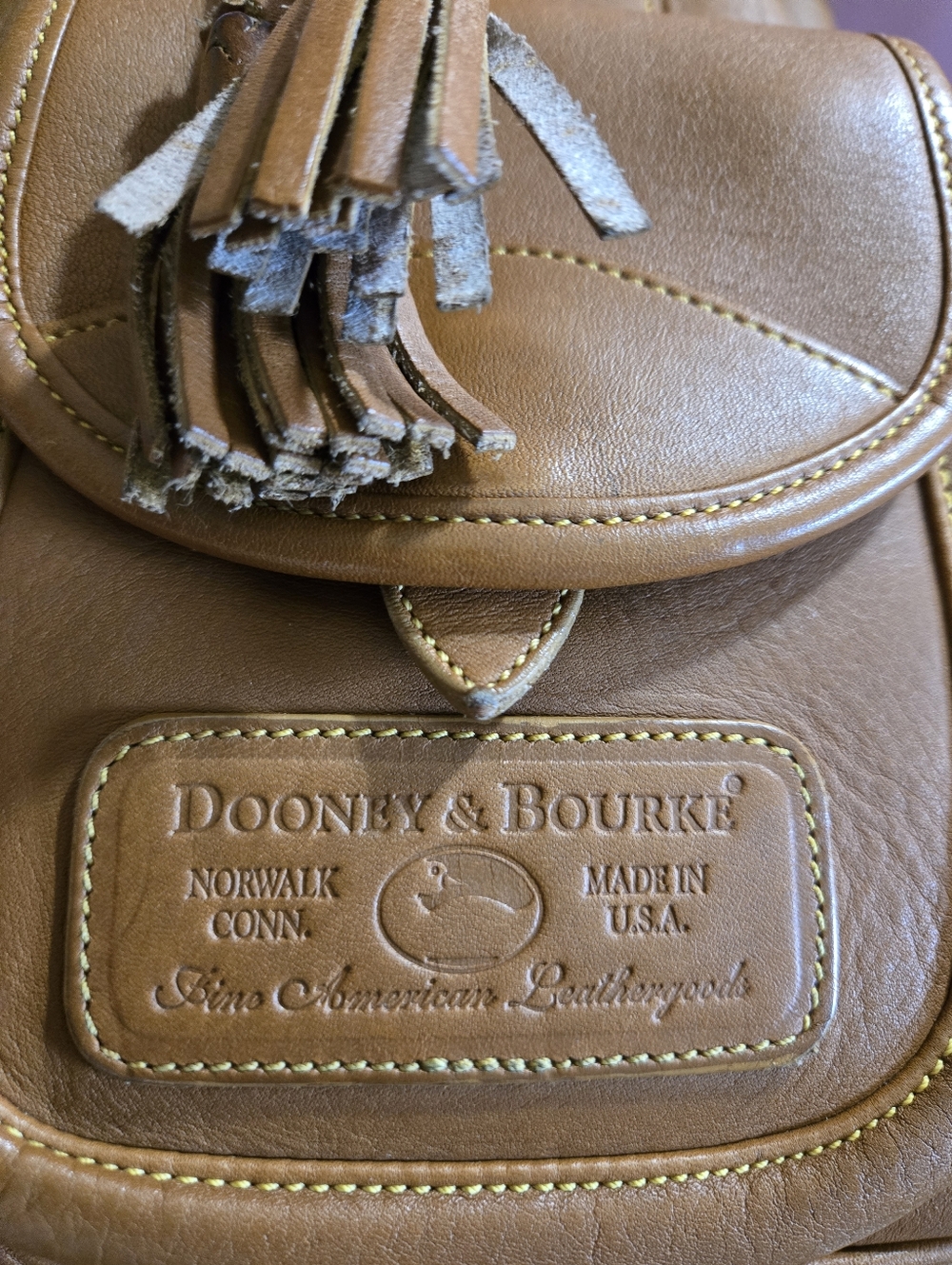Dooney & Bourke VINTAGE Brown Leather Tassel Drawstring Bucket Bag EUC - Picture 15 of 15
